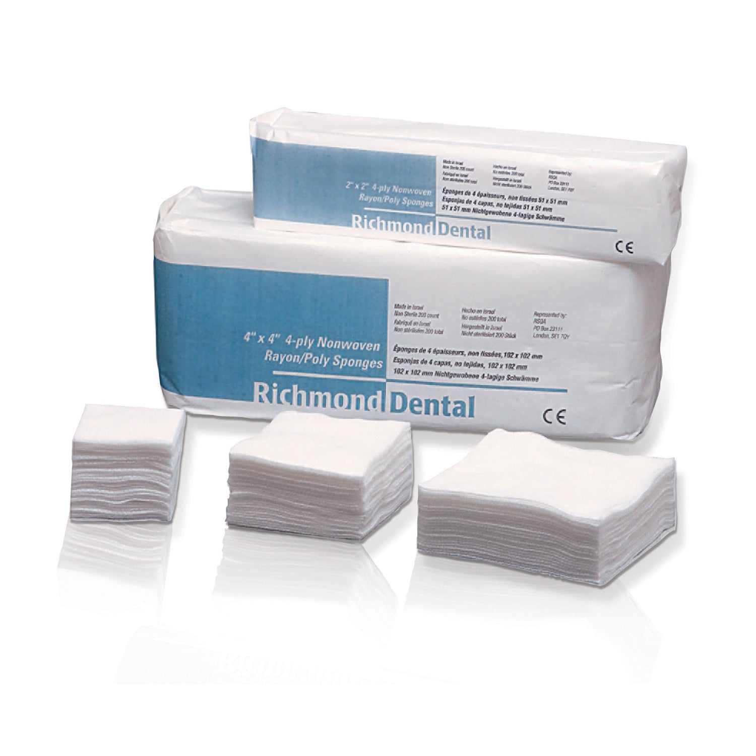 300635 - Richmond Dental - 無紡人造絲/聚酯海綿，3英寸 x 3英寸，4層，非無菌，200片/卷，20卷/箱，箱裝