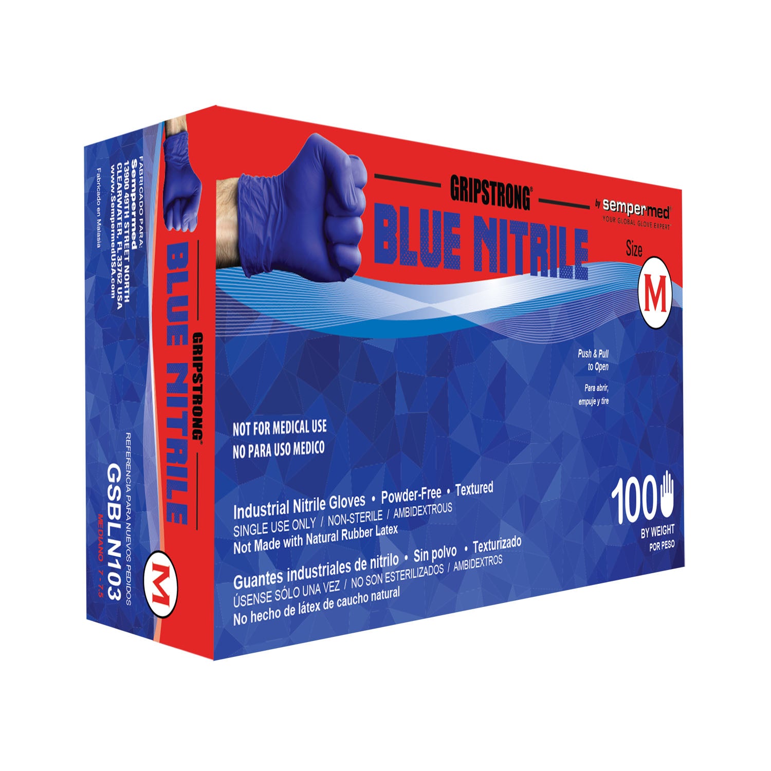 GSBLN103 - Harps USA, Inc. - Glove, Industrial Nitrile, Blue, Textured Fingers, Beaded Cuff, Powder-Free (PF), Chlorinated, Medium, 100/bx, 10 bx/cs    , cs