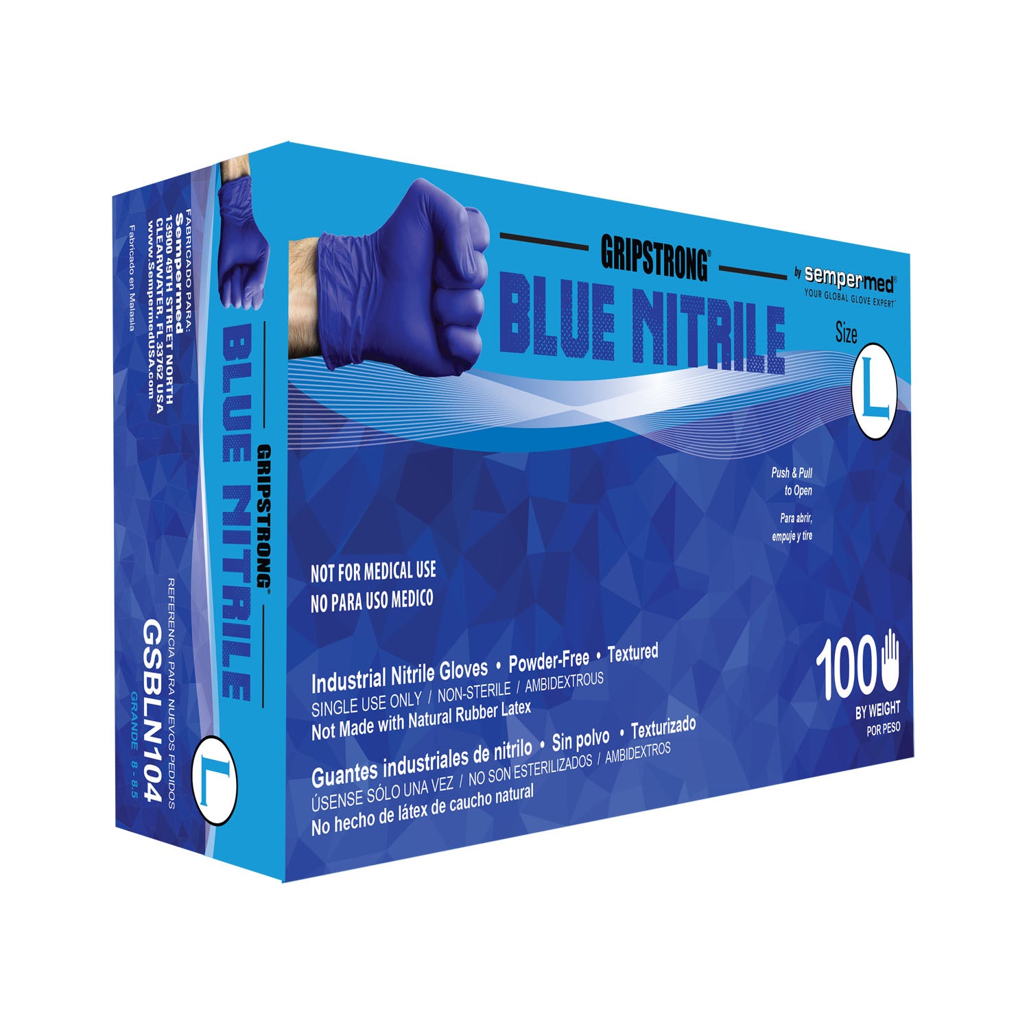 GSBLN104 - Harps USA, Inc. - Glove, Industrial Nitrile, Blue, Textured Fingers, Beaded Cuff, Powder-Free (PF), Chlorinated, Large, 100/bx, 10 bx/cs    , cs