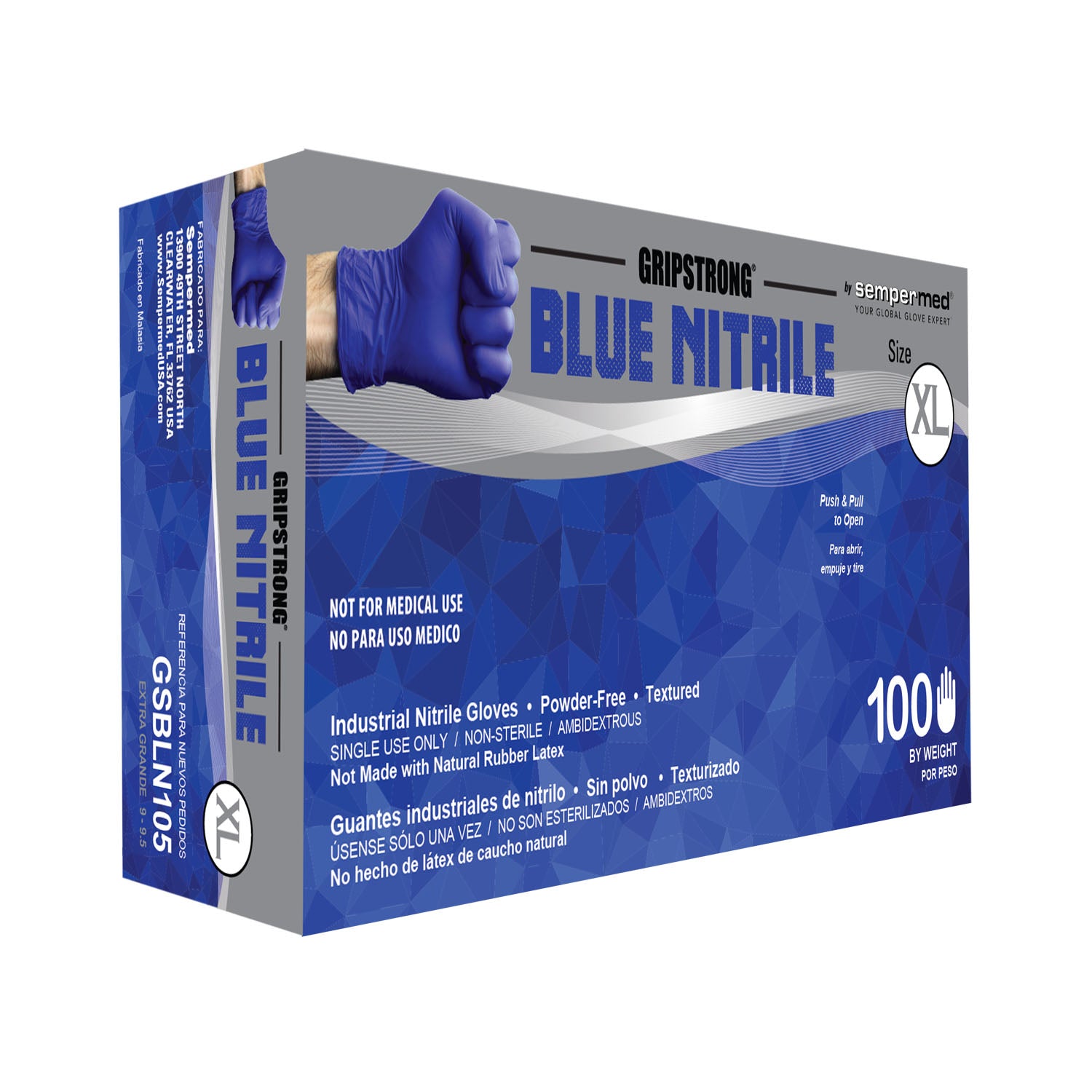 GSBLN105 - Harps USA, Inc. - Glove, Industrial Nitrile, Blue, Textured Fingers, Beaded Cuff, Powder-Free (PF), Chlorinated, X-Large, 100/bx, 10 bx/cs    , cs