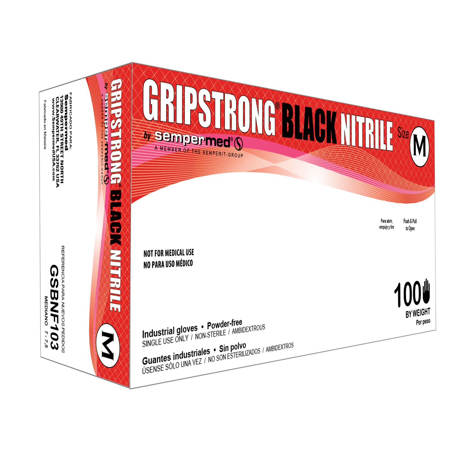 GSBNF103 - Harps USA, Inc. - 通用手套，丁腈橡膠，無粉，紋理，黑色，中號，100隻/盒，10盒/箱，cs