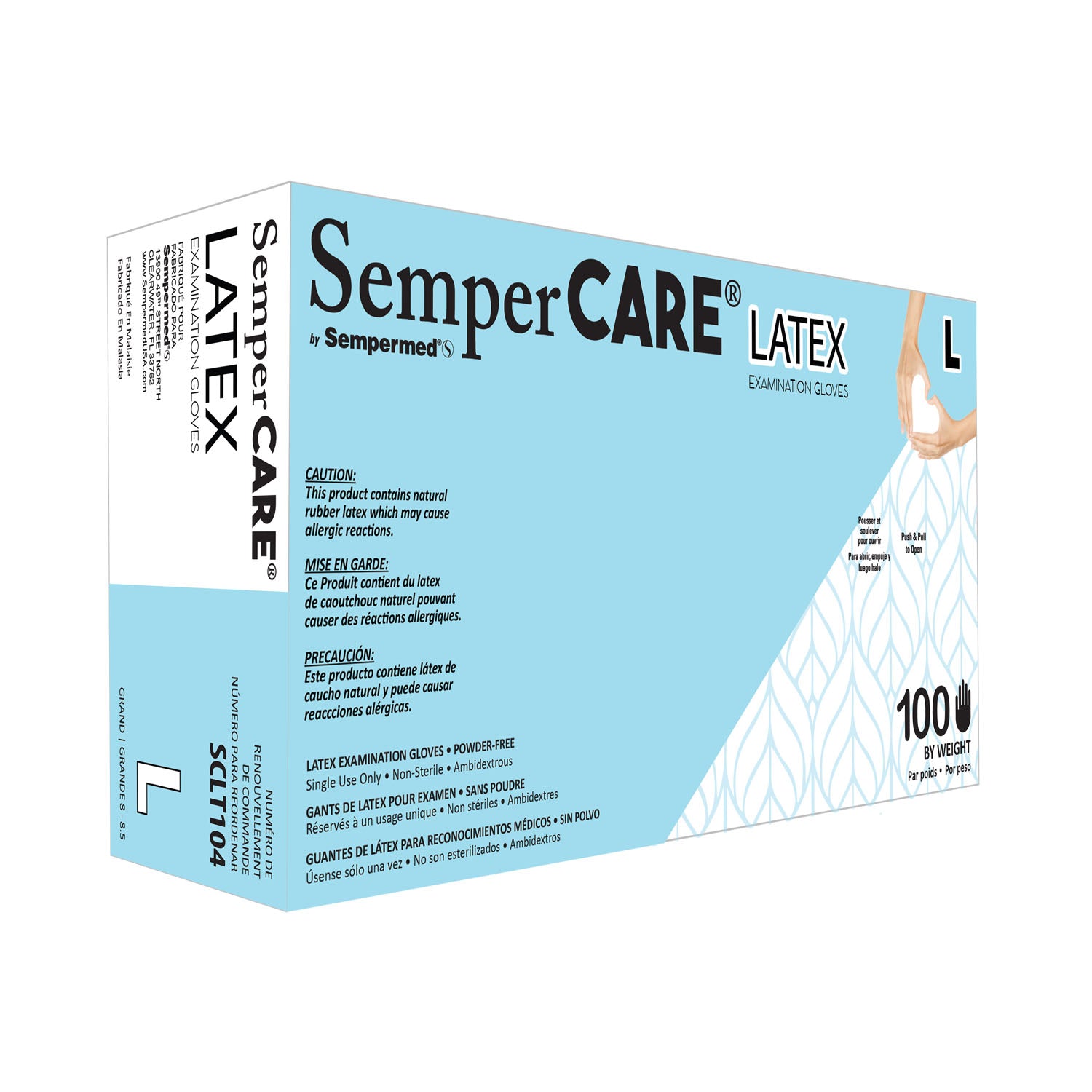 SCLT104 - Harps USA, Inc. - Guante de examen de látex sin polvo (PF), texturizado, grande, 100/caja, 10 cajas/caja