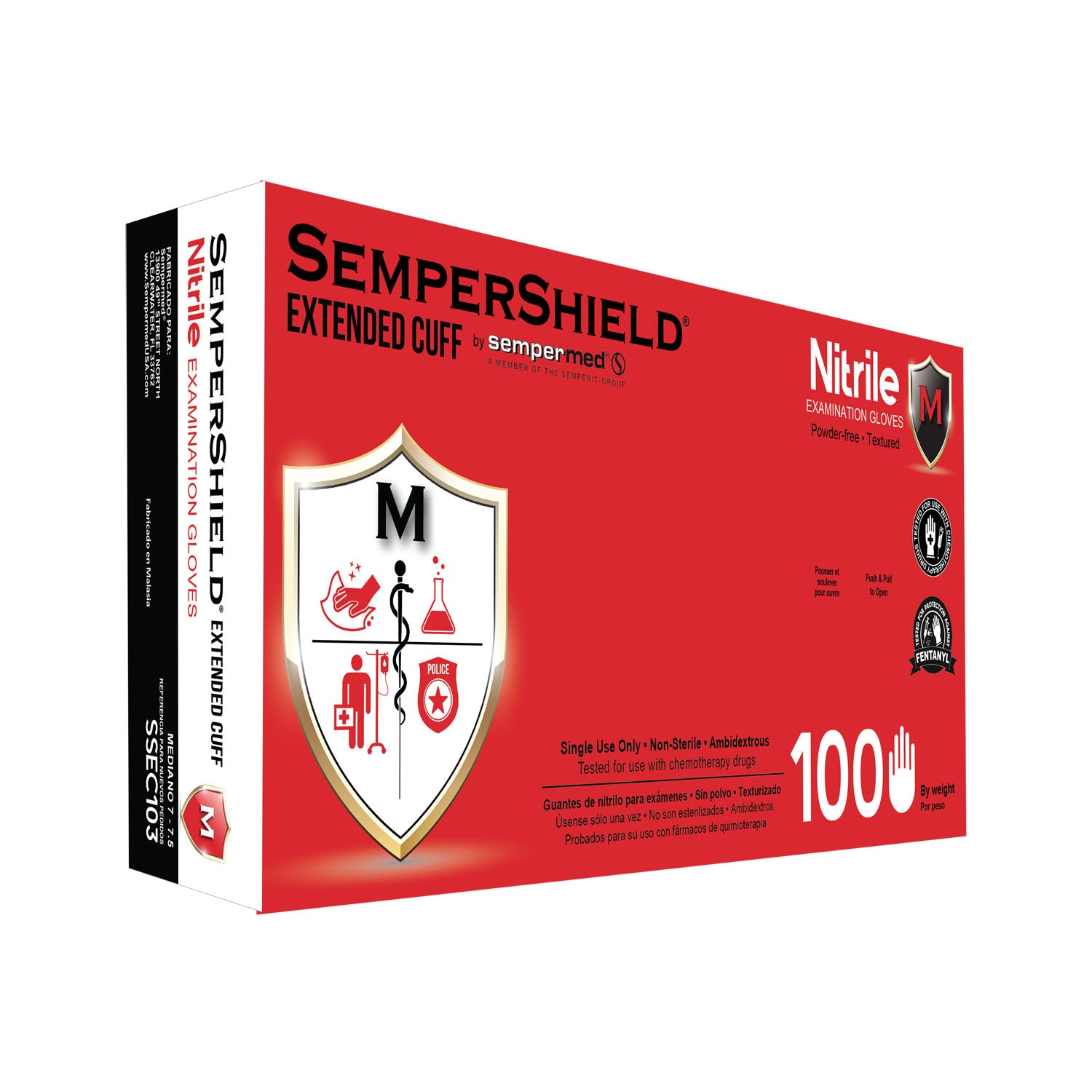SSEC103 - Harps USA, Inc. - 檢查手套，丁腈橡膠，加長袖口，無粉，藍色，中號，100只/盒，10盒/箱，箱裝