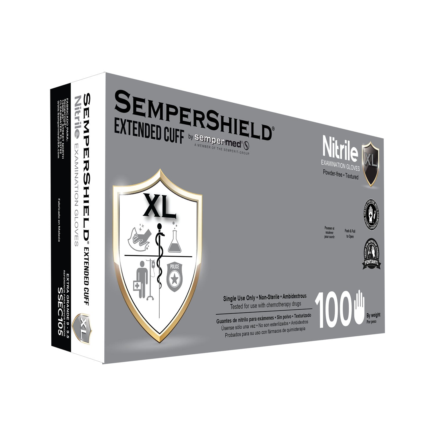 SSEC105 - Harps USA, Inc. - Guante de examen de nitrilo, puño extendido, sin polvo, azul, extragrande, 100/caja, 10 cajas/caja