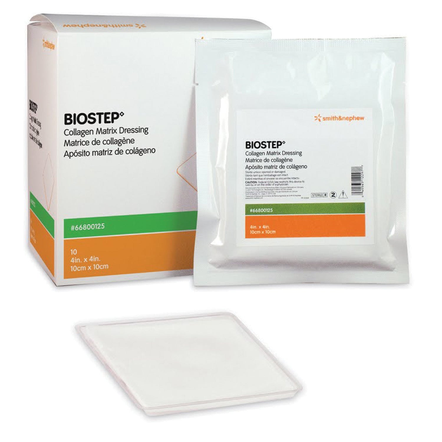 66800125 - Smith &amp; Nephew, Inc. - 膠原蛋白敷料，4英寸 x 4英寸，BIOSTEP，10片/盒（僅限美國），盒