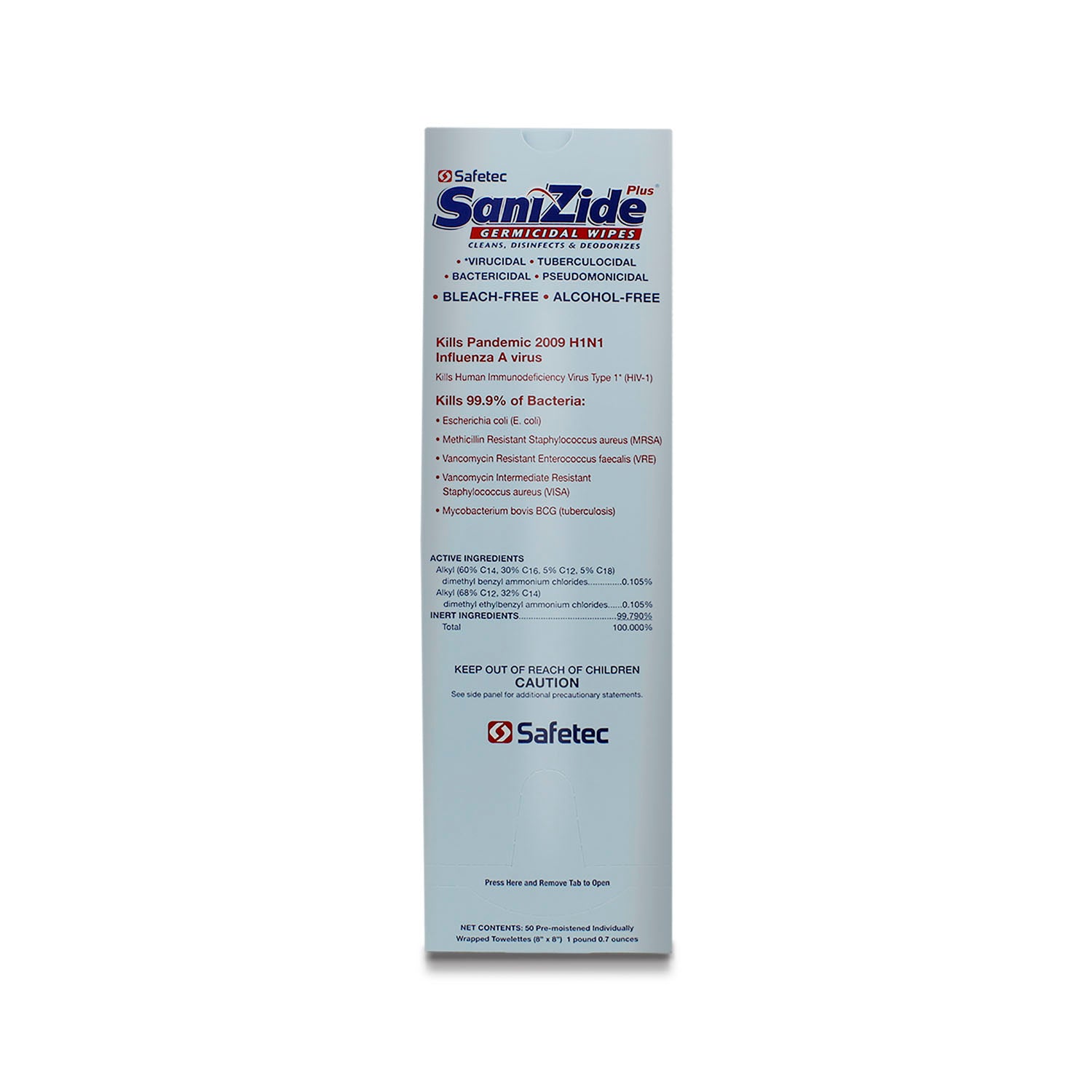 34826 - Safetec of America - SaniZide Plus, Toallitas, 50/caja, 6 cajas/caja (No disponible para la venta en Canadá), caja