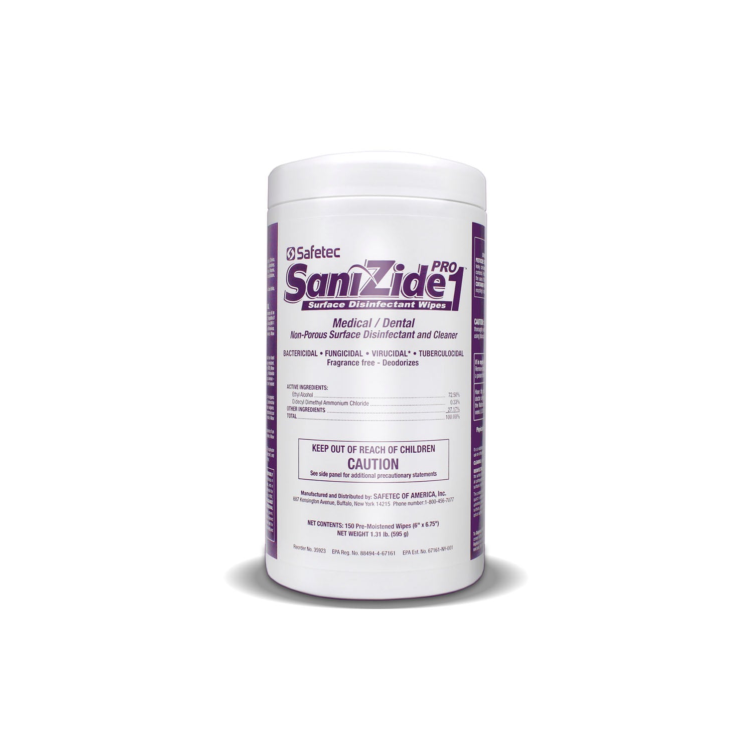 35923 - Safetec of America - SaniZide Pro 1, Wipes, 150/bx, 12 bx/cs (HAZMAT Fees Apply, cannot ship via Air or to AK, GU, HI, MP, PR, VI) (Not Available for Sale into Canada)  REQUIRES HAZMAT SHIPMENT , cs
