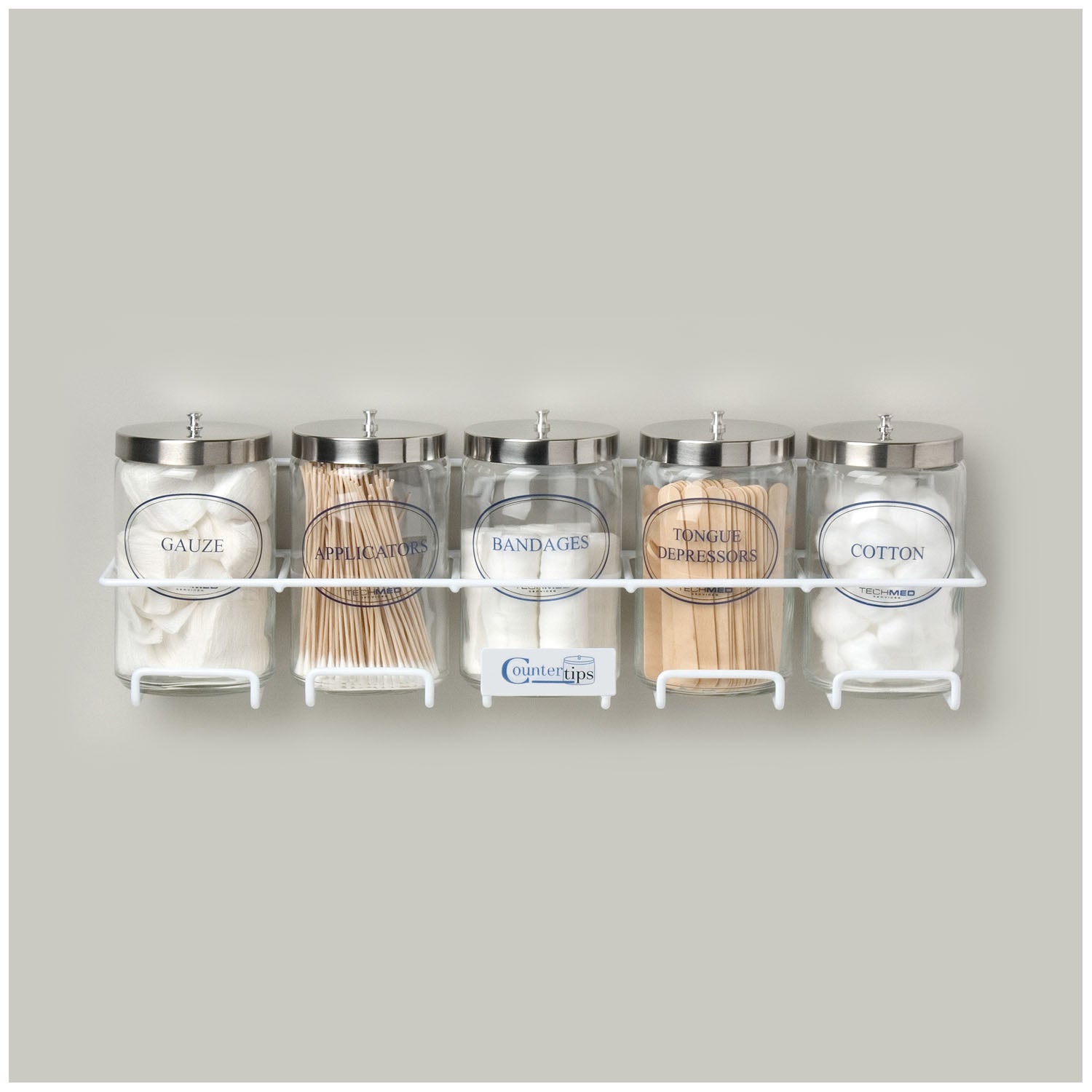4010 - Dukal Corporation - Flint Glass Jars, Blue Imprint, Stainless Steel Lids, 7"H x 4¼"Dia, 5/bx    , bx