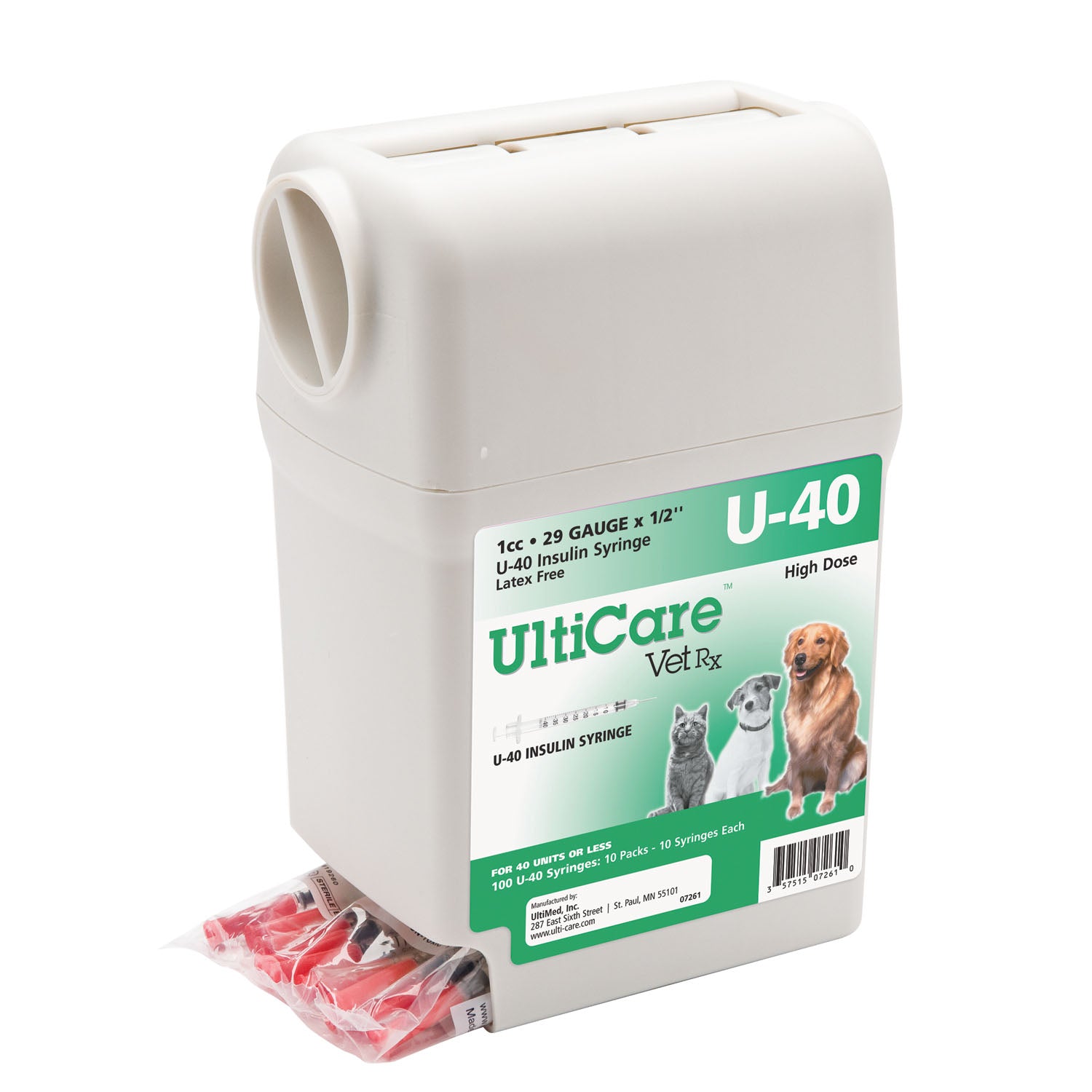 07261 - UltiMed, Inc. - UltiGuard U-40 Syringe Dispenser, 29G x ½", 1cc, 100/bx    , bx