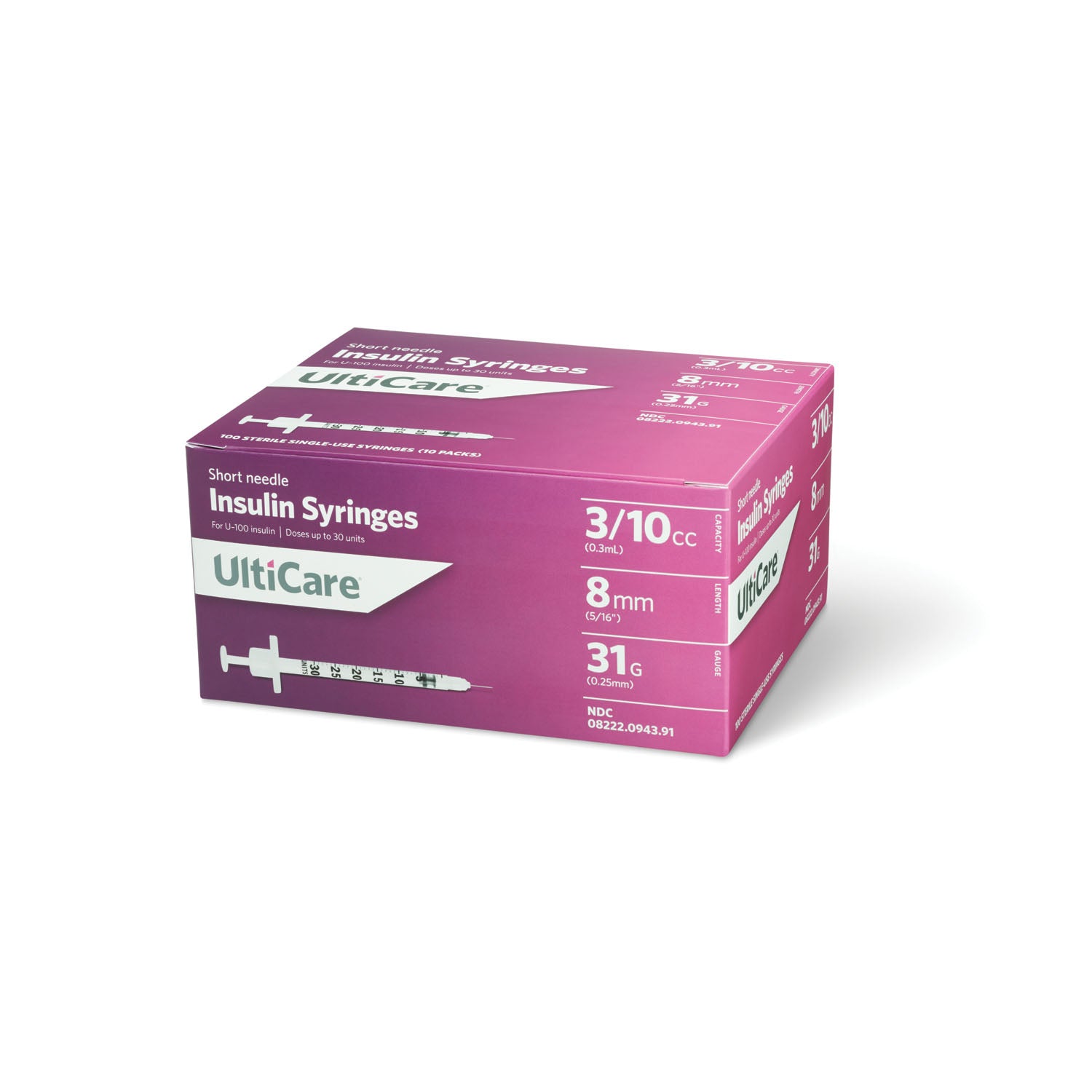 9439 - UltiMed, Inc. - Insulin Syringe, 3/10cc, 31G x 5/16", 100/bx    , bx