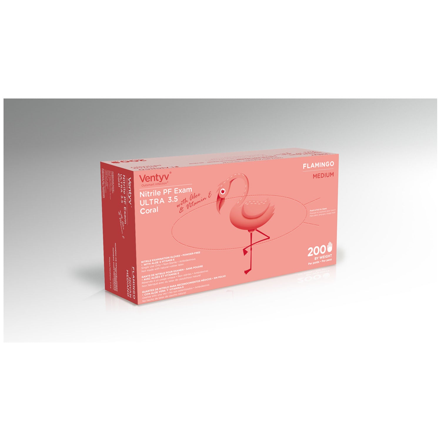 10335106 - Ventyv - Glove, Exam, Nitrile, Powder-Free (PF), Polymer Coated, Aloe & Vitamin E, Textured, Beaded Cuff, Coral, Medium, 200/bx, 10 bx/cs (Continental US Only)    , cs
