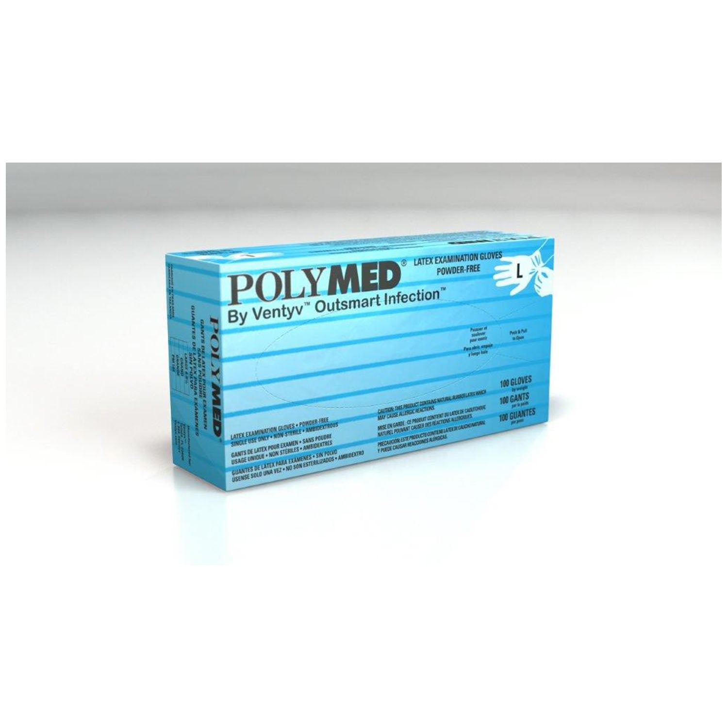 PM104 - Ventyv - Glove, Exam, Latex, Large (8-8.5), Powder Free (PF), Fully Textured, Natural White, Blue Dispenser Box, 100/bx, 10 bx/cs (84 cs/plt) (Continental US Only)    , cs