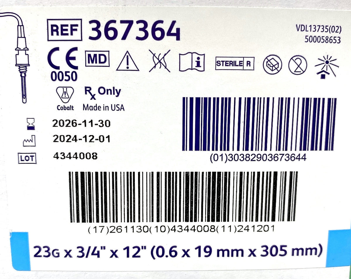 367364 - BD - WINGSET PBBCS UTW PP 23X.75 12 LUER, (BX/50)