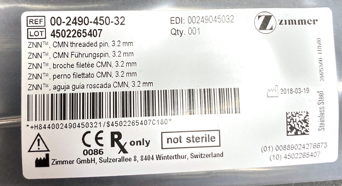 00-2490-450-32 - ZIMMER - 3.2 MM THREADED PIN, (EA/1)