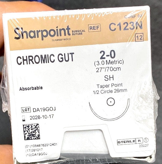 C123N - SURGICAL SPECIALTIES - Hr26 2-0 Ch Gut 30"/75cm, (BX/12)