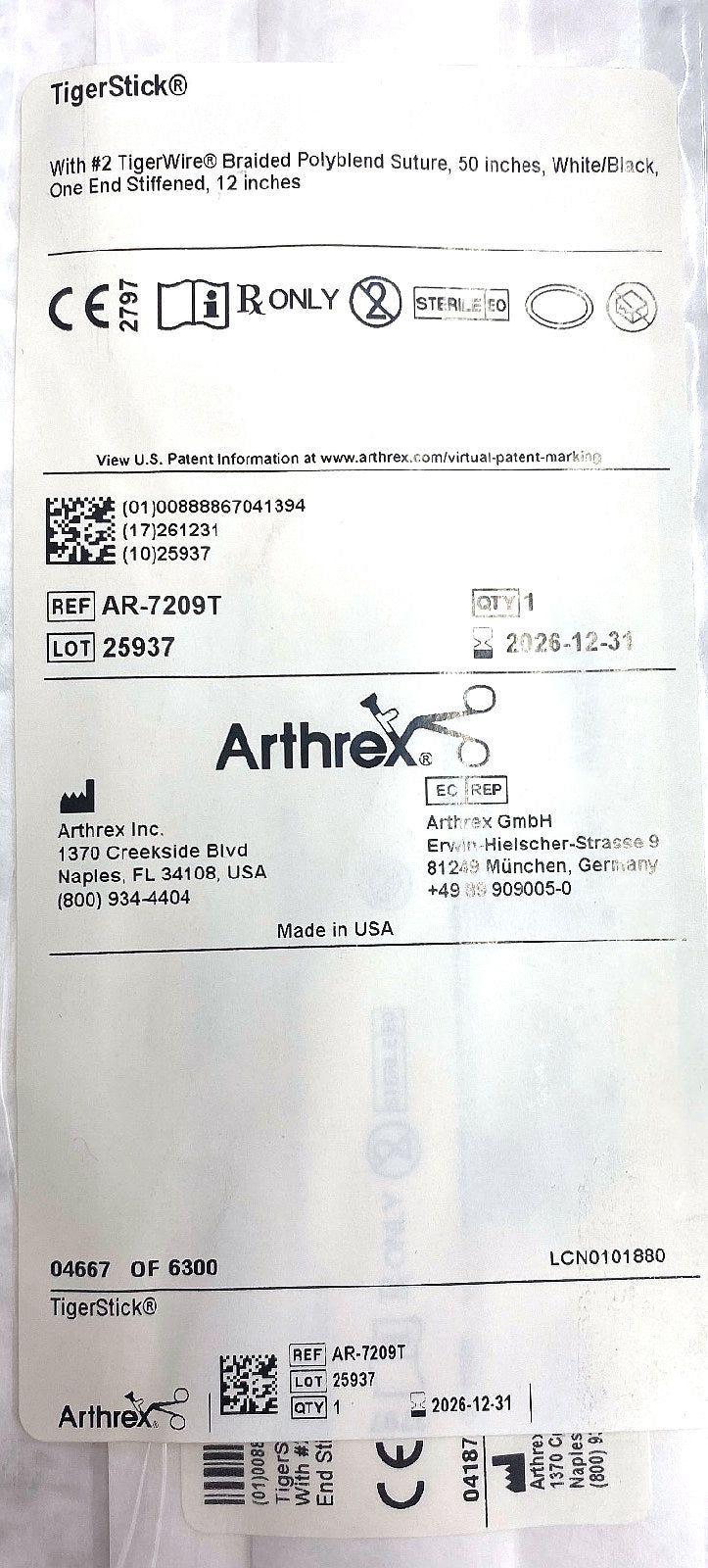 AR-7209T - ARTHREX - TIGERSTICK, #2 TIGERWIRE, (EA/1)