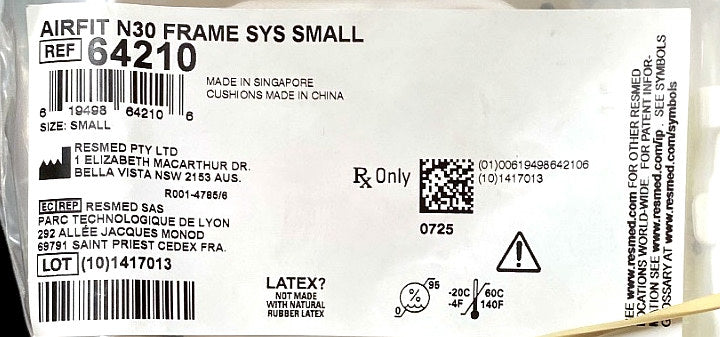64210 - RESMED - AIRFIT N30 FRAME SYS SMALL, (EA/1)
