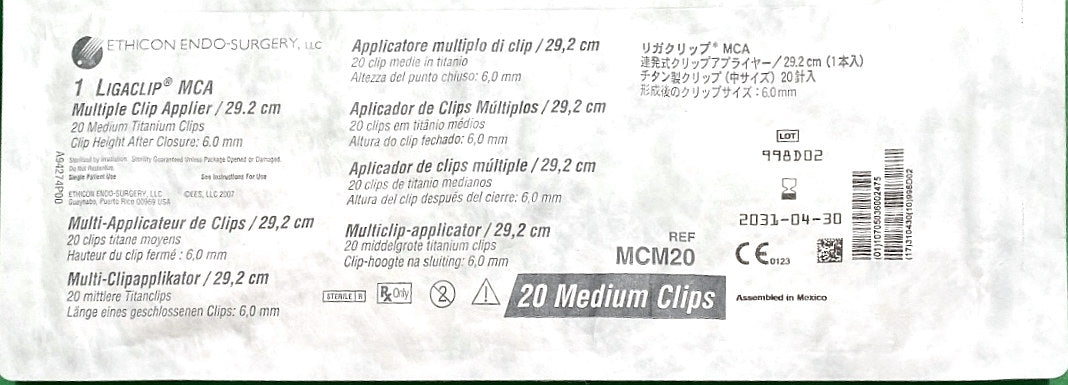 MCM20 - ETHICON - LIGACLIP MCA Multiple Clip Appliers, 20 Medium Clips, (EA/1)
