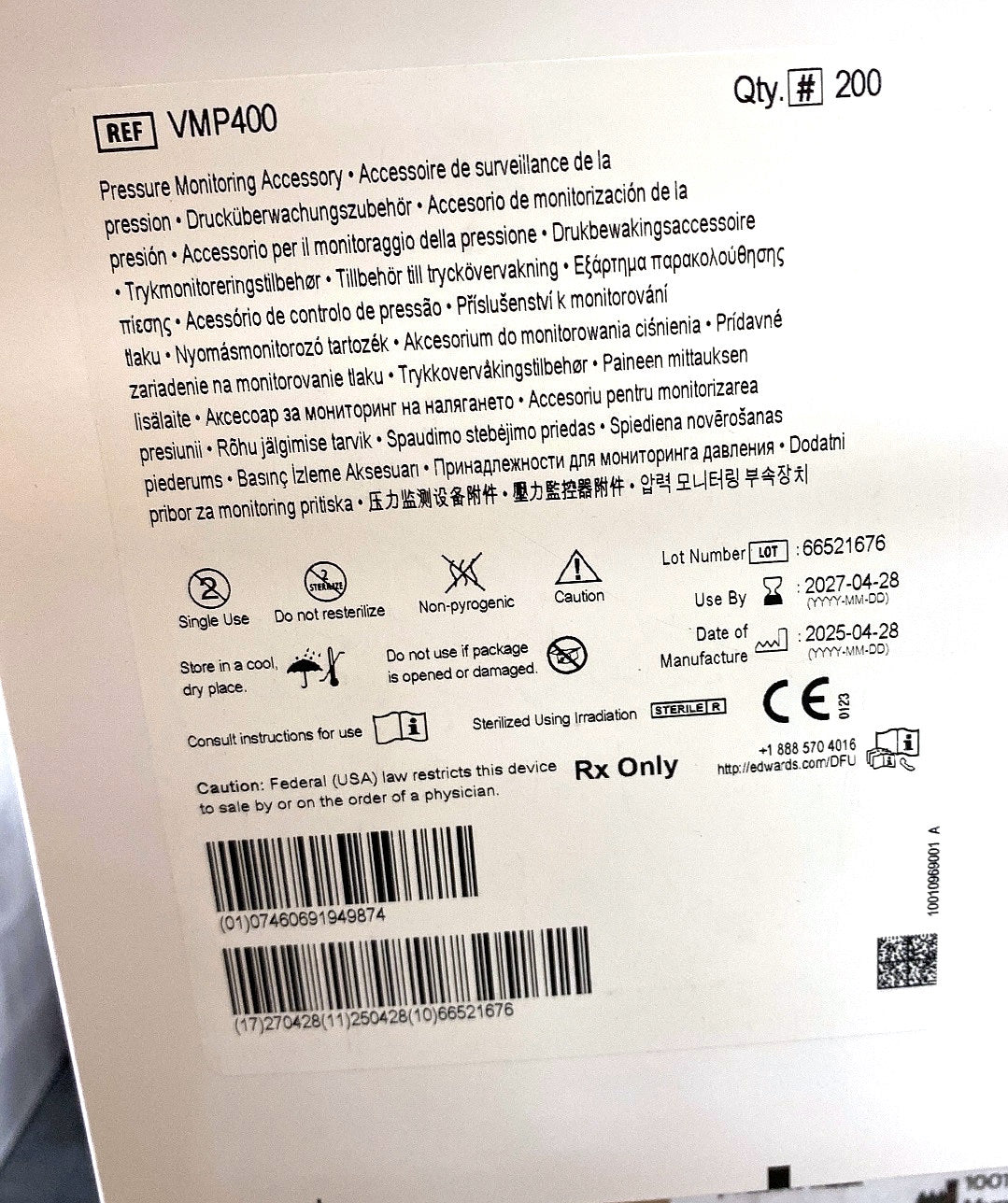 VMP400 - EDWARDS LIFESCIENCES - PRESSURE MONITORING ACCESSORY, (BX/200)