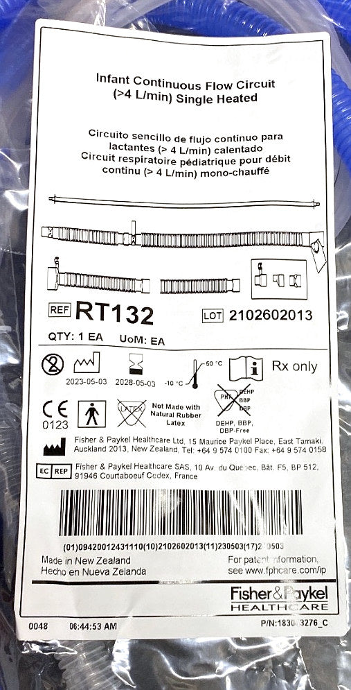 RT132 - FISHER & PAYKEL - Infant continuous flow circuit (> 4 L/min) single heated, (EA/1)