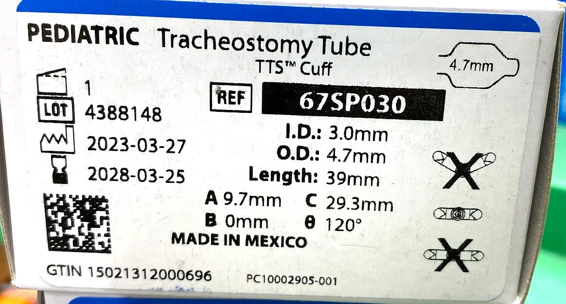 67SP030 - SMITHS MEDICAL - Bivona TTS Cuffed Neonatal Tracheostomy Tubes - Tracheostomy Tube, Pediatric, Cuffed, Tight to Shaft, 3 mm, (BX/1)