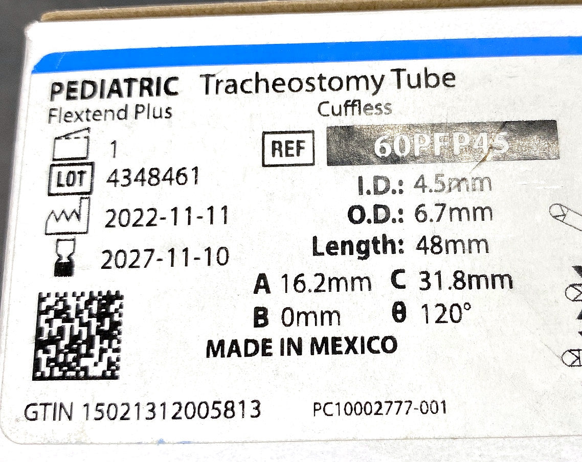 60PFP45 - SMITHS MEDICAL - Medical Bivona FlexTend Uncuffed Tracheostomy Tubes - Flex-10 Plus Trach Tube, 4.5 mm, (BX/1)