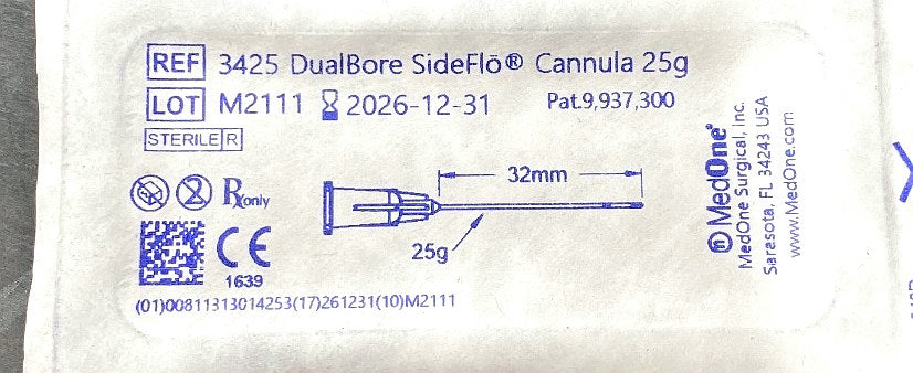3425 - MEDONE SURGICAL - DualBore SideFlo® Cannula 25g, (EA/1)