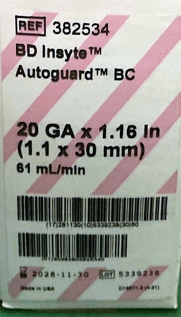 382534 - BD - INSYTE AUTOG BC PNK 20GA X 1.16IN, (BX/50)