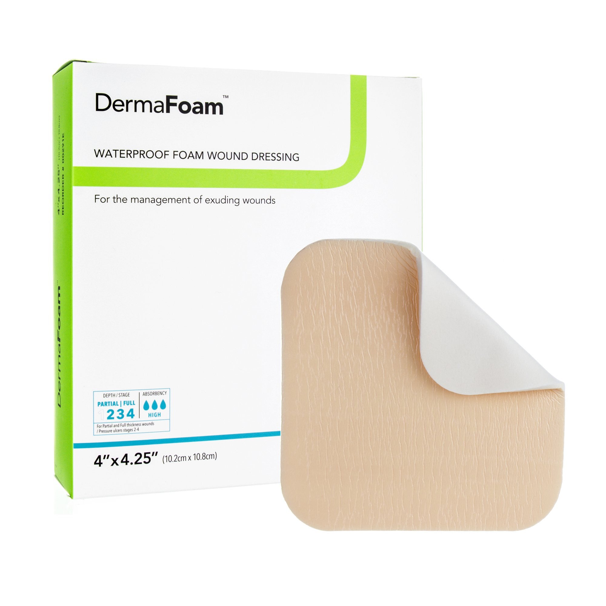 584142 - Derma - DermaFoam Foam Dressing 4 X 4-1/4 Inch Without Border Waterproof Backing Nonadhesive Rectangle Sterile, 00291E, Pack of 1, (EA)