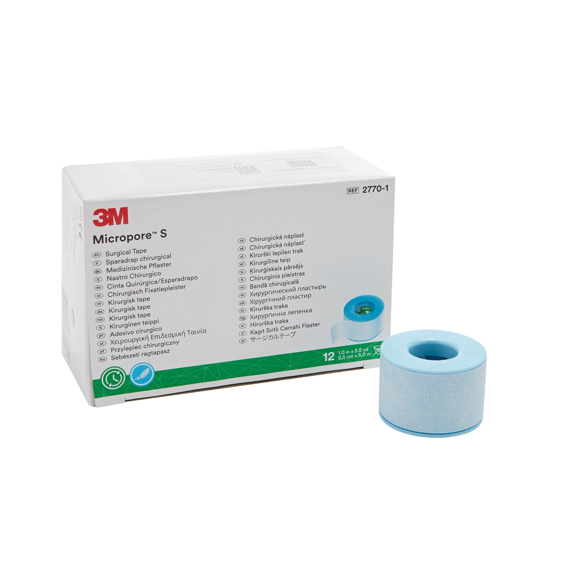 774188 - Micropore - 3M Micropore S Medical Tape Blue 1 in X 5.5 yd Silicone, 2770-1, Box of 12, (BX)