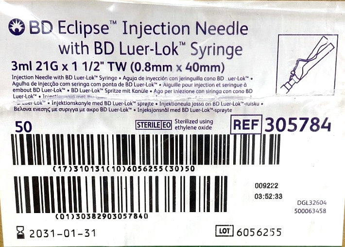 305784 - BD - SYR 3ML LL W/NDL ECLIPSE 21X1-1/2 RB TW, (CS/300)