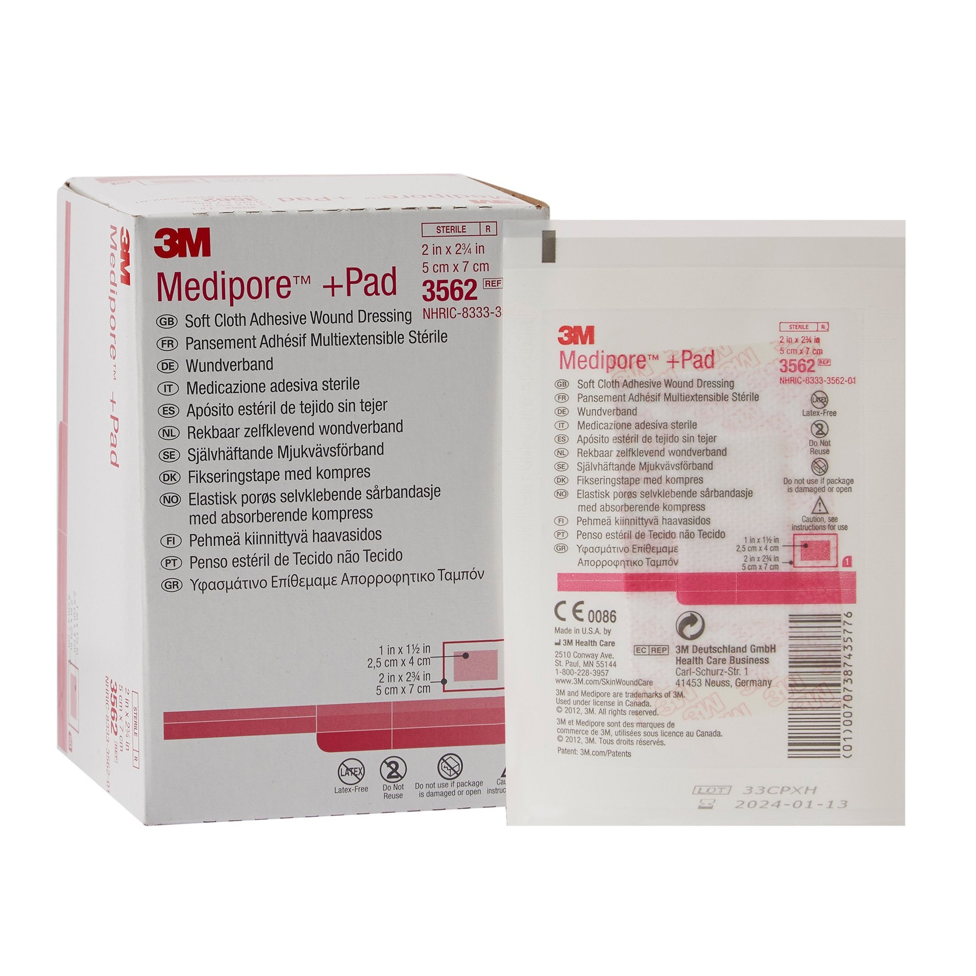 324093 - Medipore - 3M Medipore Composite Dressing 2 X 2-3/4 Inch Rectangle Sterile Nonwoven Backing, 3562, Case of 200, (CS)