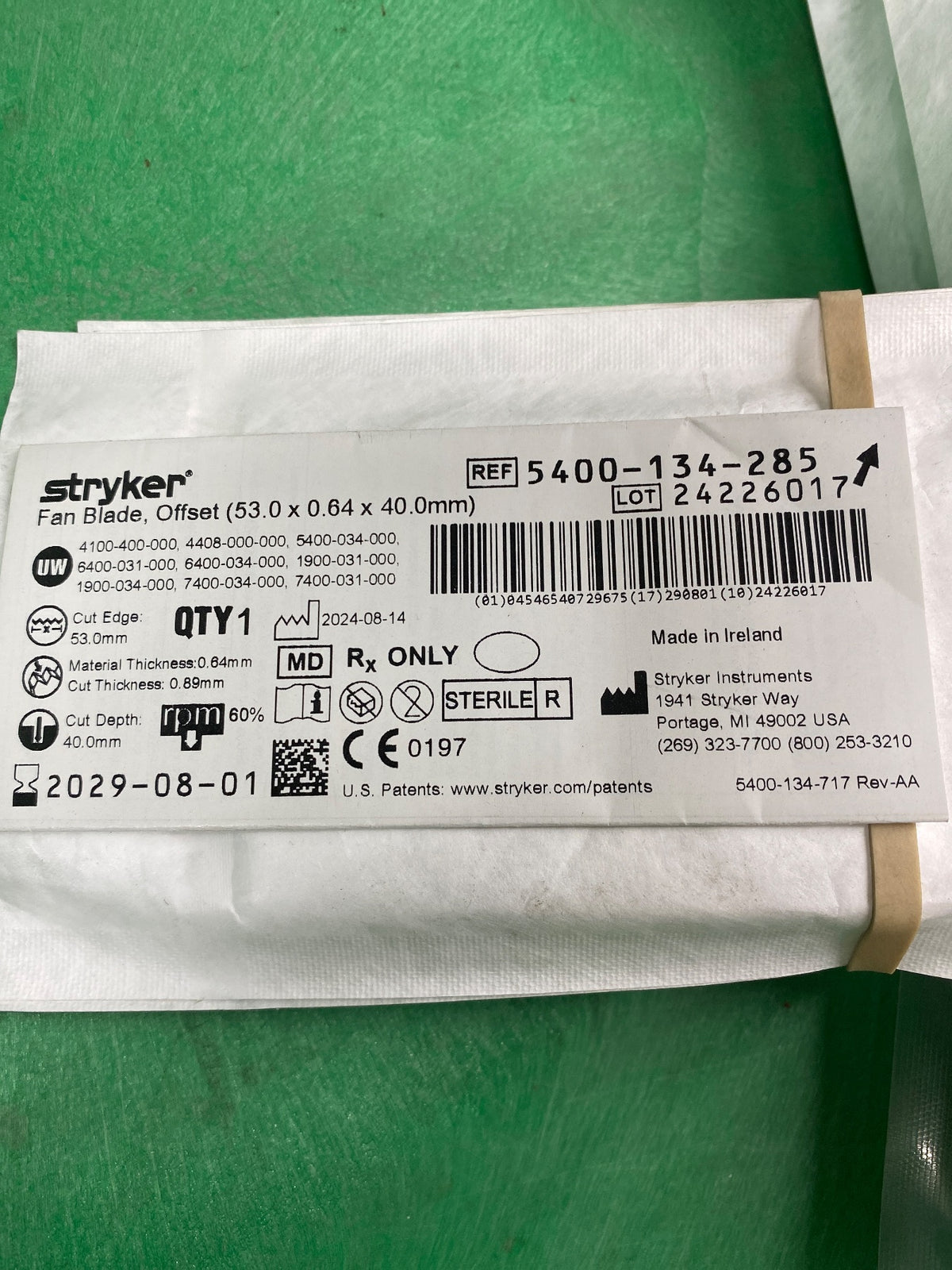 5400-134-285 - STRYKER - Core Fan Reciprocating Saw Blade, 53 L x 40 mm W, (EA/1)