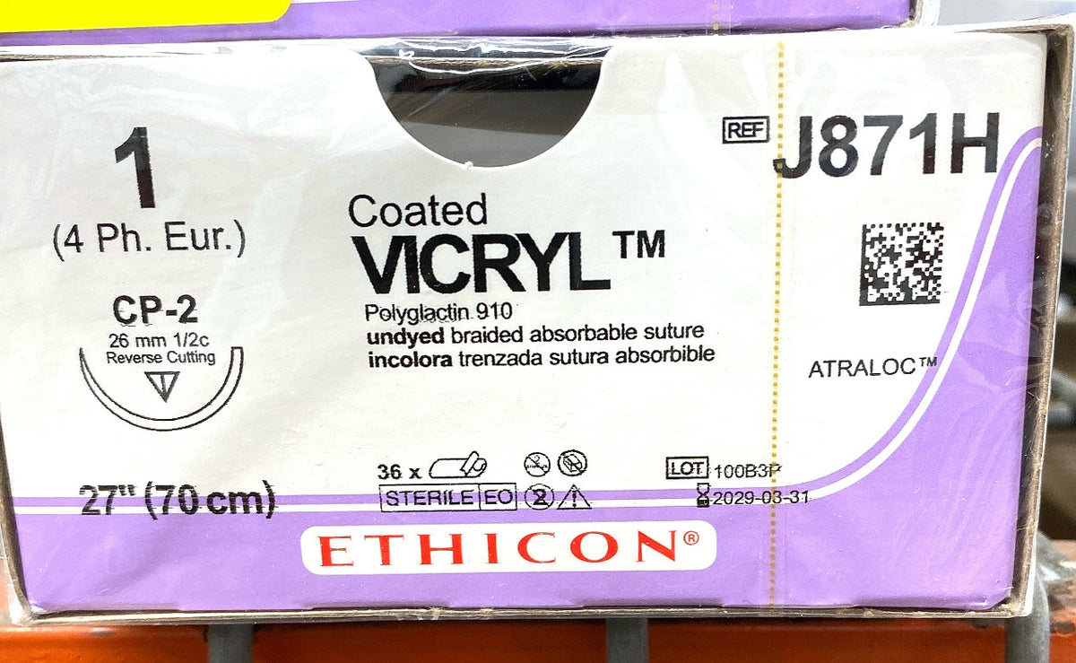 J871H - ETHICON - Undyed Braided (Polyglactin 910), Synthetic Absorbable Suture, (BX/36)