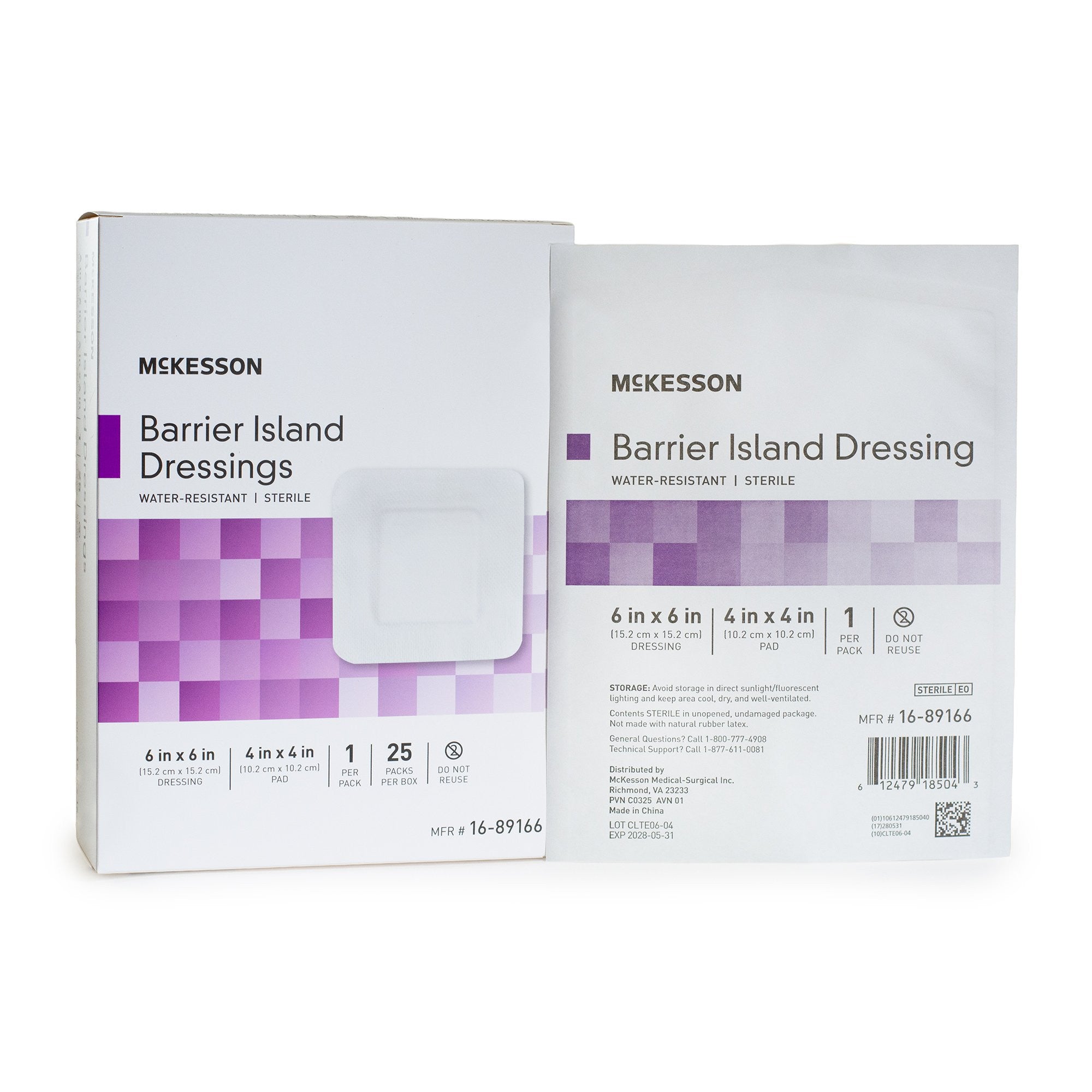488921 - McKesson - McKesson Barrier Island Composite Dressing 6 X 6 Inch Square Sterile Water Resistant Film Backing, 16-89166, Case of 100, (CS)
