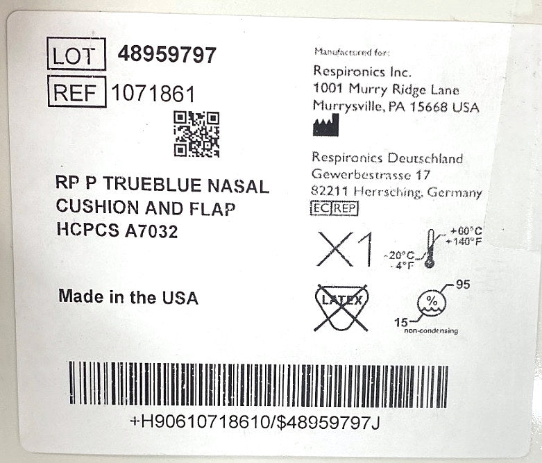 1071861 - RESPIRONICS - True blue nasal cushion and flap, (EA/1)