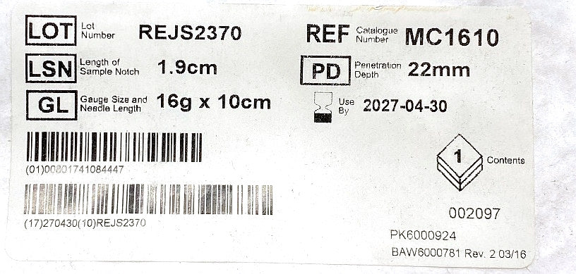 MC1610 - BARD - MAX-CORE® Disposable Core Biopsy Instrument, 16g x 10cm, (EA/1)
