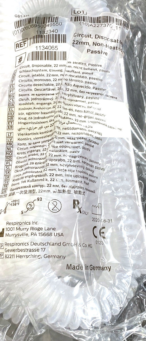 1132340 - RESPIRONICS - Circuit, Disposable, 22mm, Adult, Non-Heated Passive, (EA/14)
