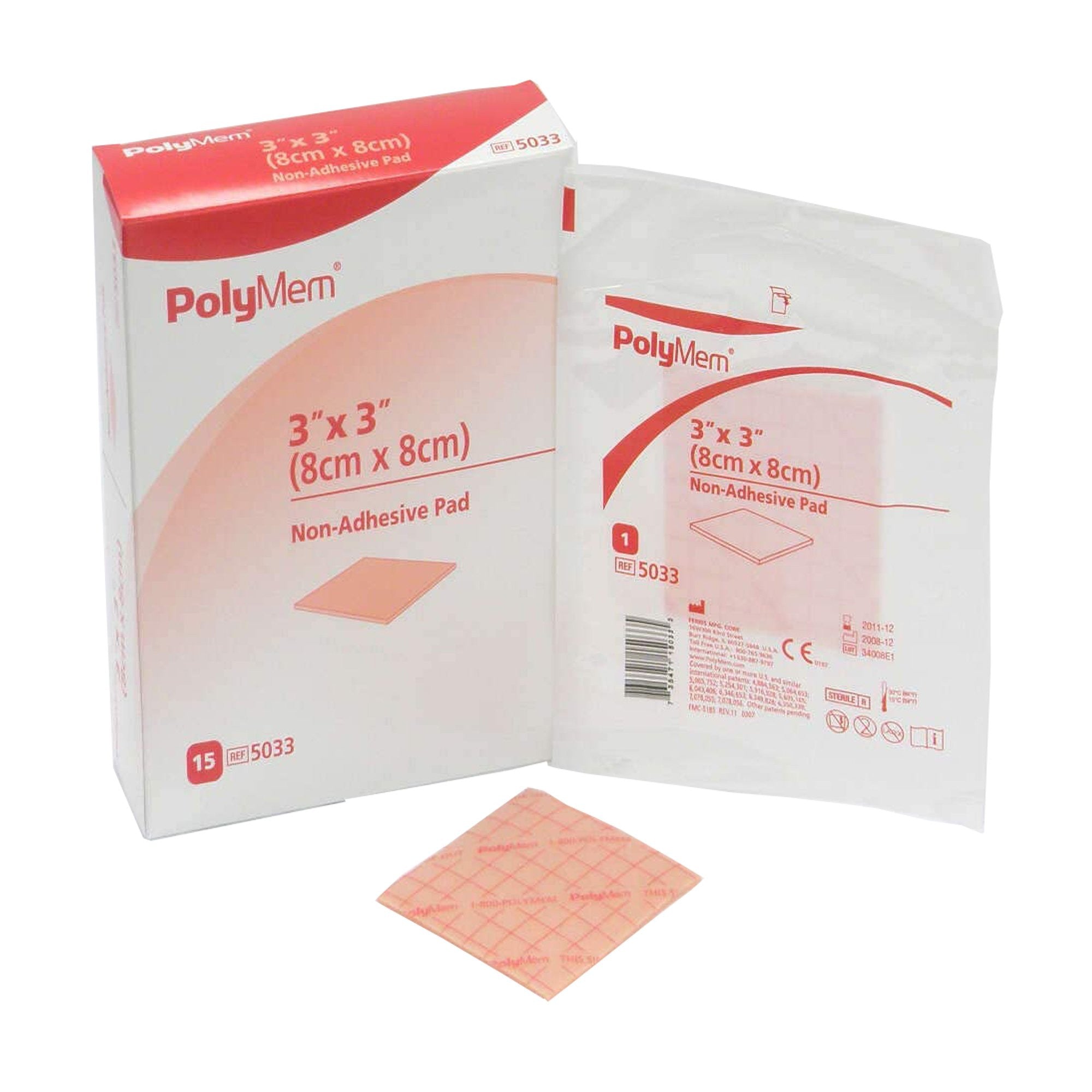 258749 - PolyMem - PolyMem Foam Dressing 3 X 3 Inch Without Border Film Backing Nonadhesive Square Sterile, 5033, Pack of 1, (EA)