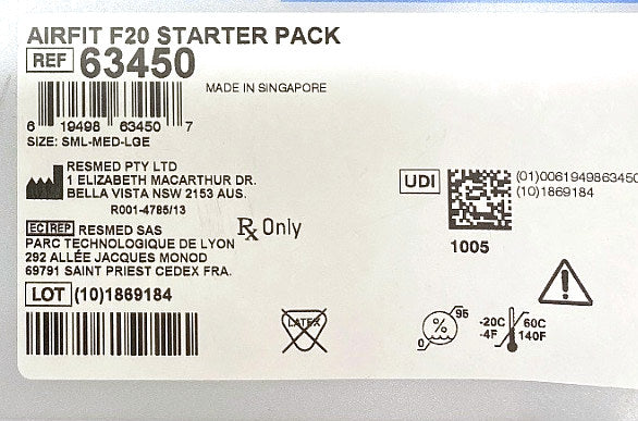 63450 - RESMED - AIRFIT F20 STARTER PACK, (BX/1)