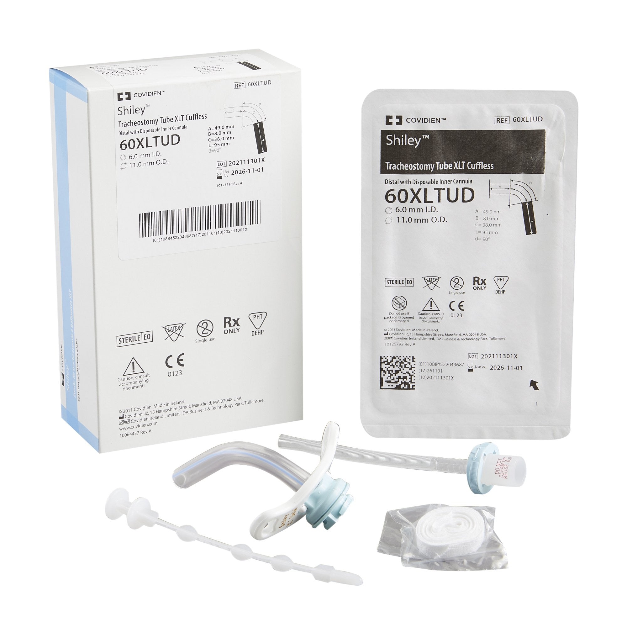 539856 - Shiley - Shiley XLT Uncuffed Tracheostomy Tube Disposable IC Size 6.0 Adult, 60XLTUD, Pack of 1, (EA)