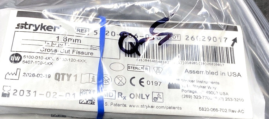 5820-066-016 - STRYKER - 1.6mm Cross-Cut Fissure, (EA/1)