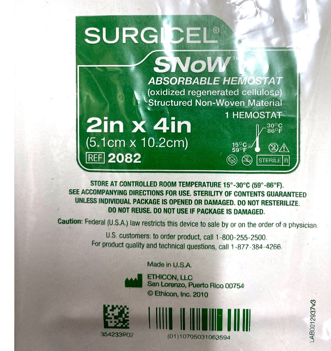 2082 - ETHICON - Surgicel Absorbable Hemostat, Structured Non-Woven Fabric, (EA/1)