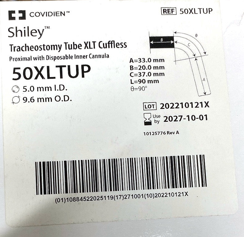 50XLTUP - COVIDIEN - Tracheostomy Tube XLT Cuffless,Proximal with Disposable Inner Cannula, (BX/1)