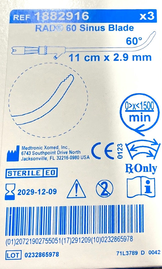 1882916 - MEDTRONIC - BLADE 1882916 RAD60 3PK SINUS 2.9MM, (BX/3)