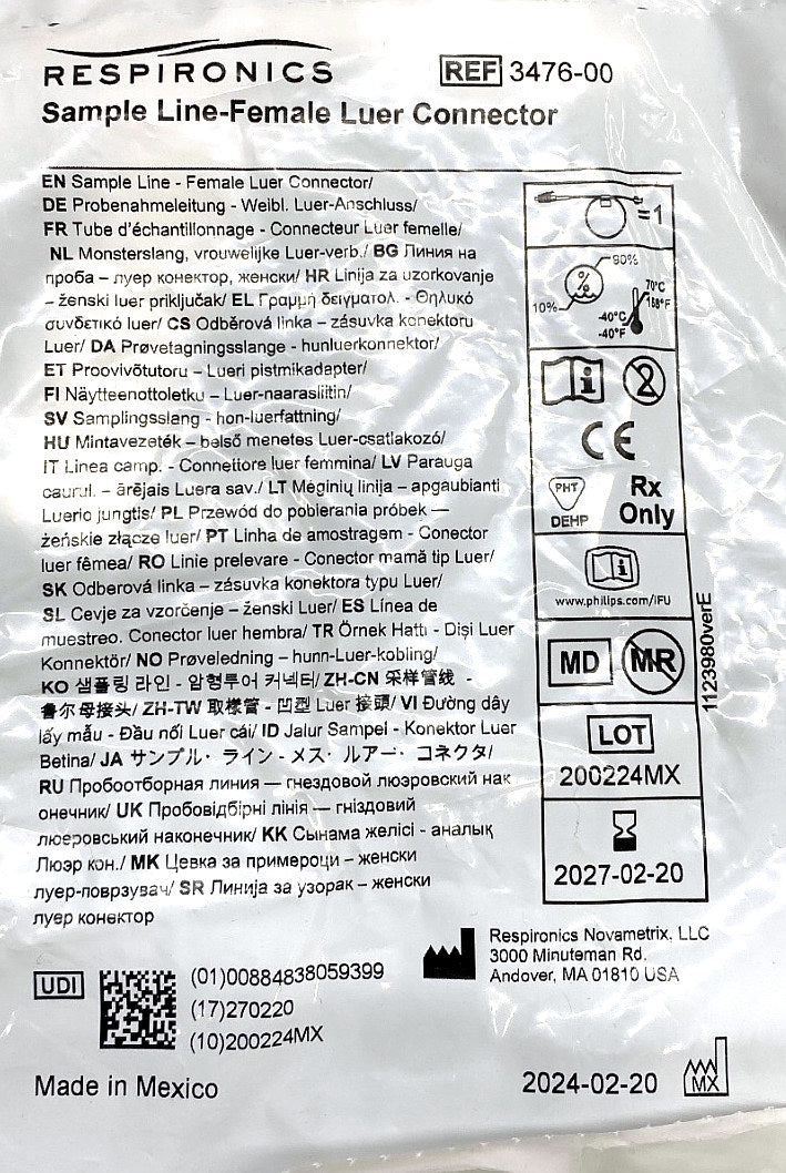 3476-00 - RESPIRONICS - Sample Line-Female Luer Connector, (EA/49)