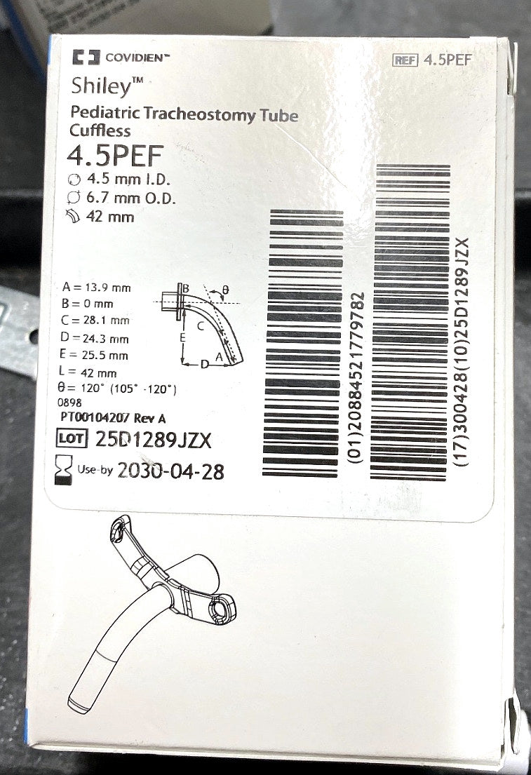 4.5PEF - COVIDIEN - Pediatric Tracheostomy Tube Cuffless, (BX/1)