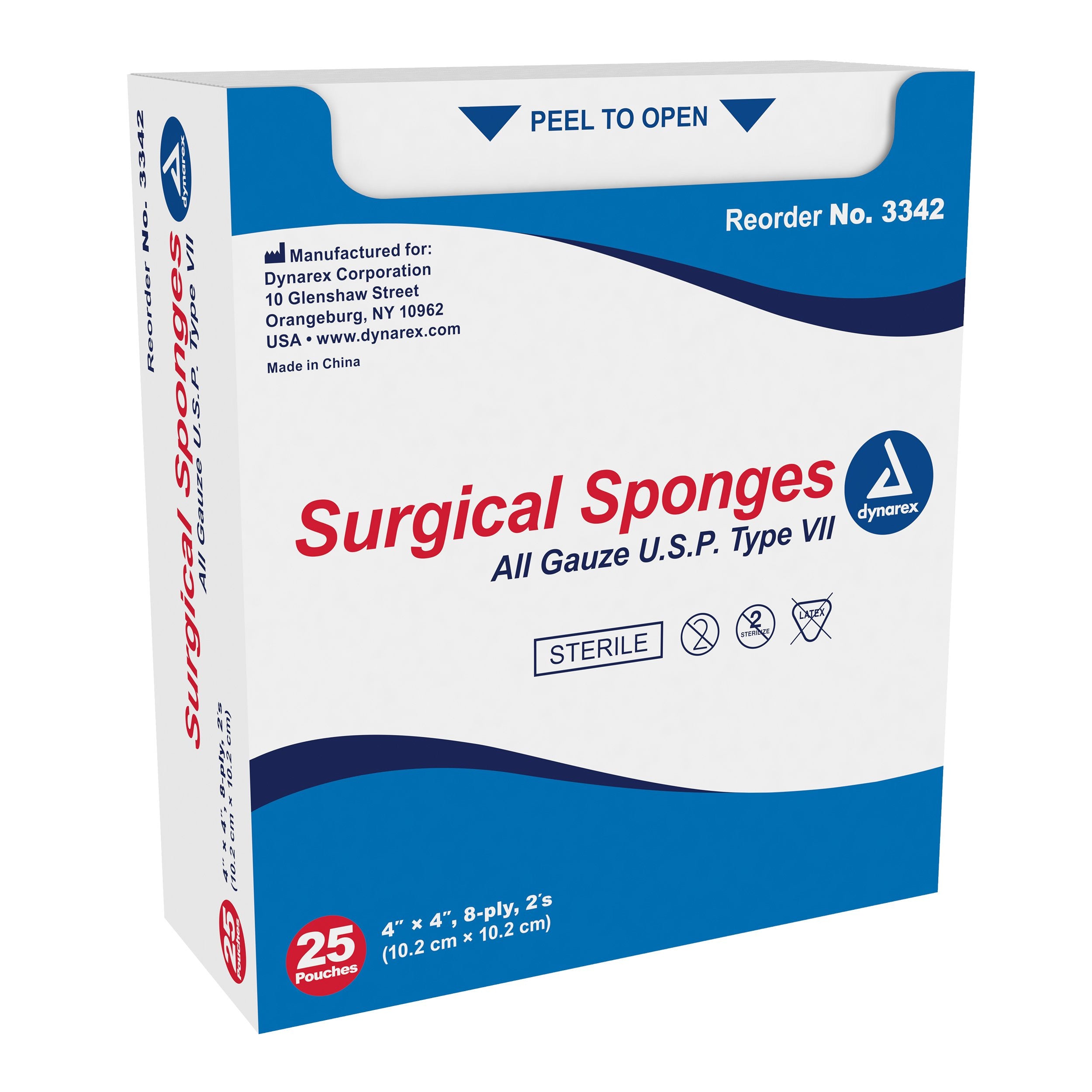 771740 - Dynarex - Dynarex Gauze Sponge 4 X 4 in 8-Ply Sterile , 3342, Box of 1, (BX)
