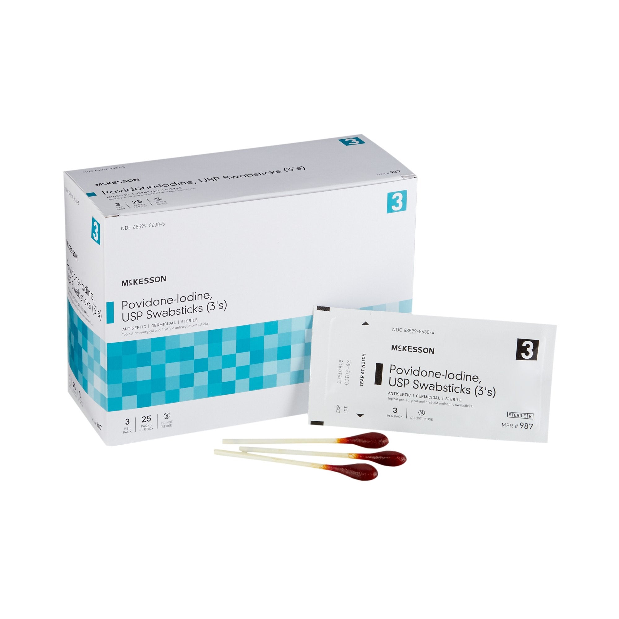 854753 - McKesson - McKesson Impregnated Swabstick 10% Strength Povidone-Iodine, Individual Packet, Sterile, 987, Case of 250, (CS)