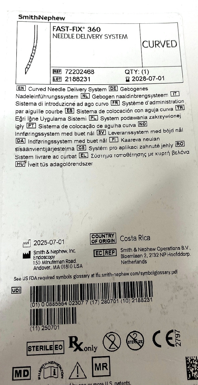 72202468 - SMITH & NEPHEW - FAST-FIX 360 CURVED MENISCAL REPAIR SYSTEM, (BX/1)